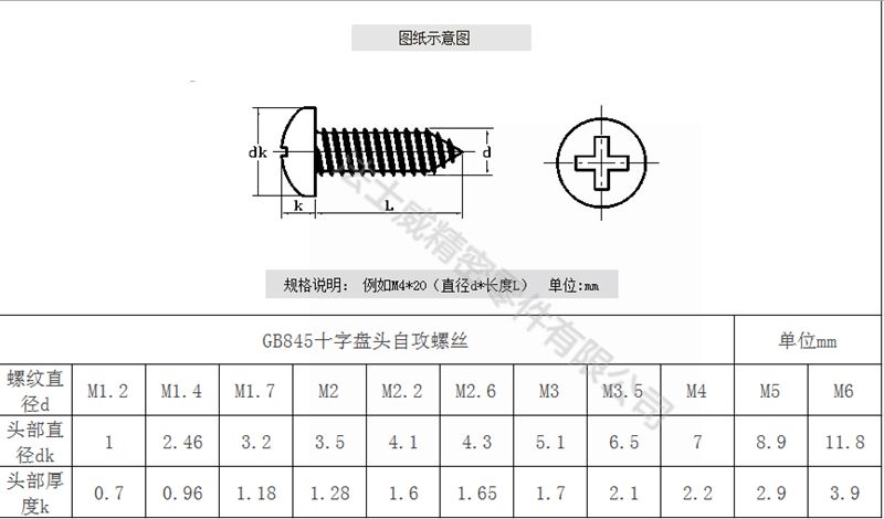 法士威GB845碳鋼十字盤頭自攻螺絲圓頭自攻螺釘-規(guī)格